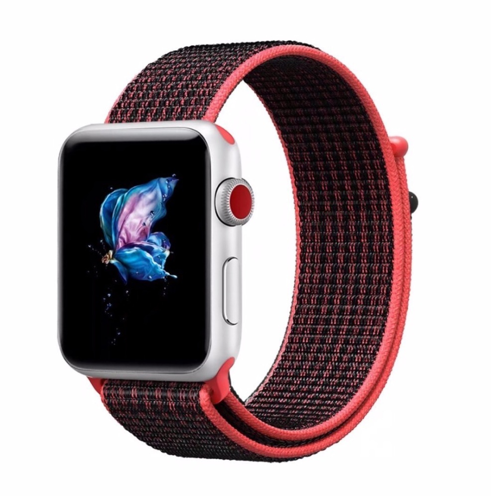 NEW Red Black Woven Loop Band For Apple Watch - Picture 1 of 4